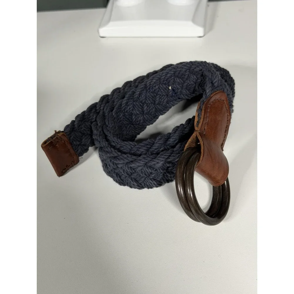 Vintage Y2K Denim Ralph Lauren Braided Double O Belt Blue Surfer Summer A1-0102